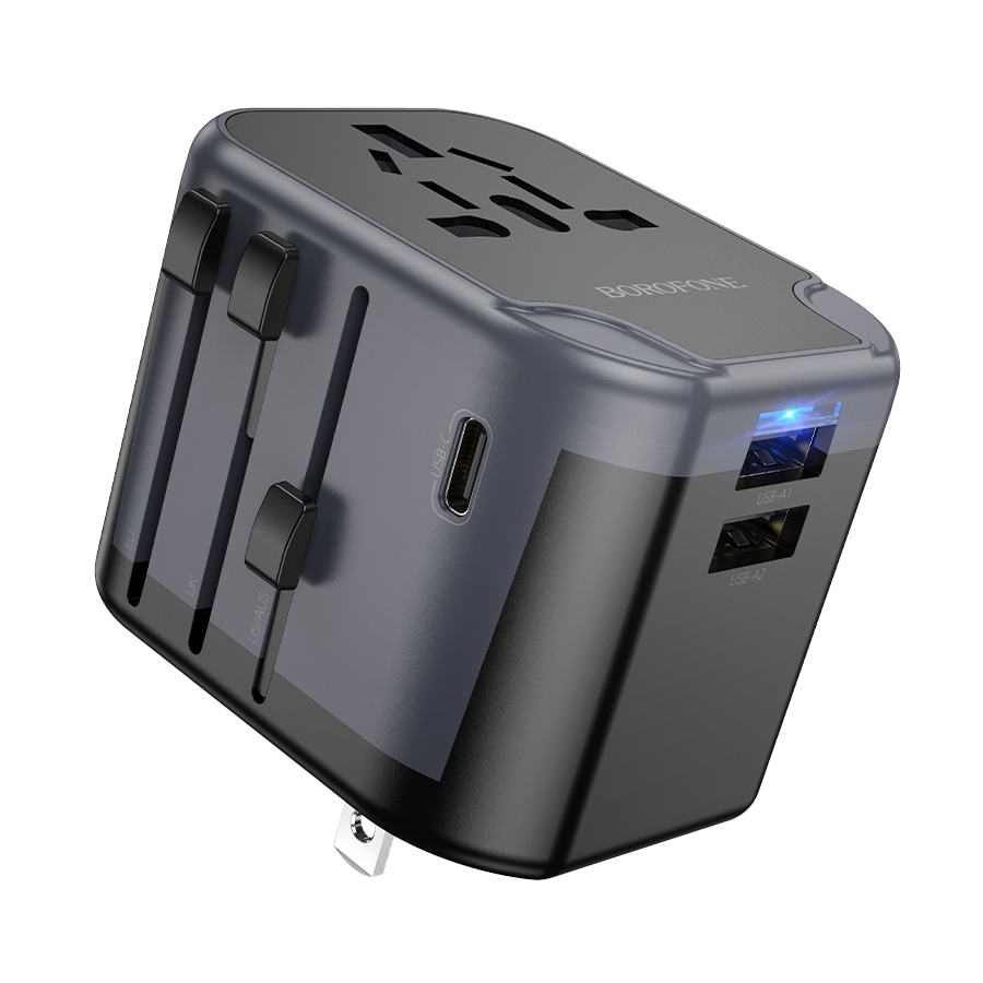 0136083_univerzalni-strujni-adapter-i-usb-punjac-borofone-bac12-leader-3-port1c2a-european-eubritish-ukus-us Univerzalni strujni adapter i USB punjač BOROFONE BAC12 Leader 3-port(1C2A), European EU/British UK/US US/Australian AUS - Image 1