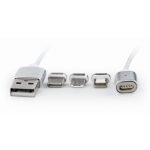 Magnetic USB charging combo 3-in-1 kabl, iPhones, micro-USB Type-C, silver, 1 m, GEMBIRD CC-USB2-AMLM31-1M