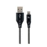 USB 2.0 kabl Premium cotton braided Type-C USB charging and data cable, 2m, black/white, GEMBIRD CC-USB2B-AMCM-2M-BW