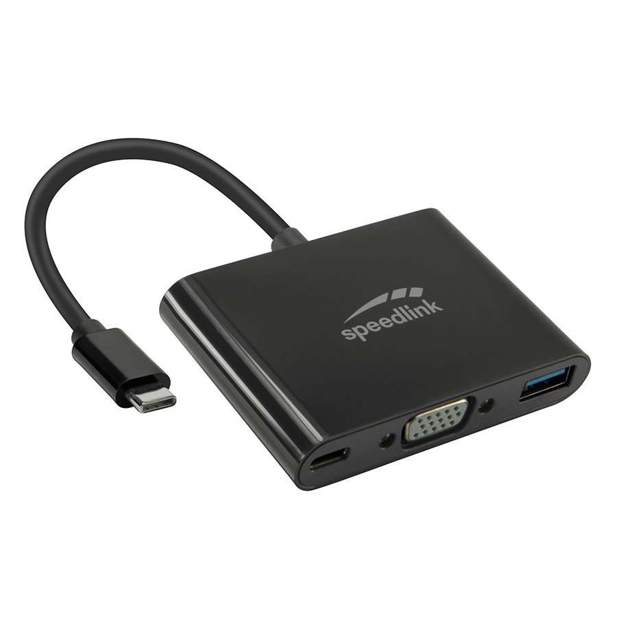 0100120_usb-adapter-kabl-type-c-3u1-speedlink-3in1-usb-c-to-vga-usb-usb-c-adapter-hq-sl-180027-bk USB adapter kabl Type-C 3u1, SPEEDLINK 3in1 USB-C to VGA, USB, USB-C Adapter, HQ, SL-180027-BK - Image 1