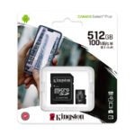 Micro SD card Kingston 512 GB SDHC  SDCS2/512GB  Class10 Canvas Select Plus SD adapter;100MBs Read,Class 10 UHS-I