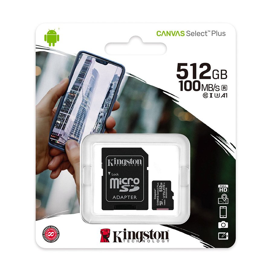 0104262_micro-sd-card-kingston-512-gb-sdhc-sdcs2512gb-class10-canvas-select-plus-sd-adapter100mbs-readclass- Micro SD card Kingston 512 GB SDHC SDCS2/512GB Class10 Canvas Select Plus SD adapter;100MBs Read,Class 10 UHS-I - Image 1