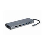 Docking station USB adapter Type-C 8-in-1 multi-port adapter Hub3.0 + HDMI + DisplayPort + VGA + PD + card reader + LAN+audio, GEMBIRD A-CM-COMBO8-01