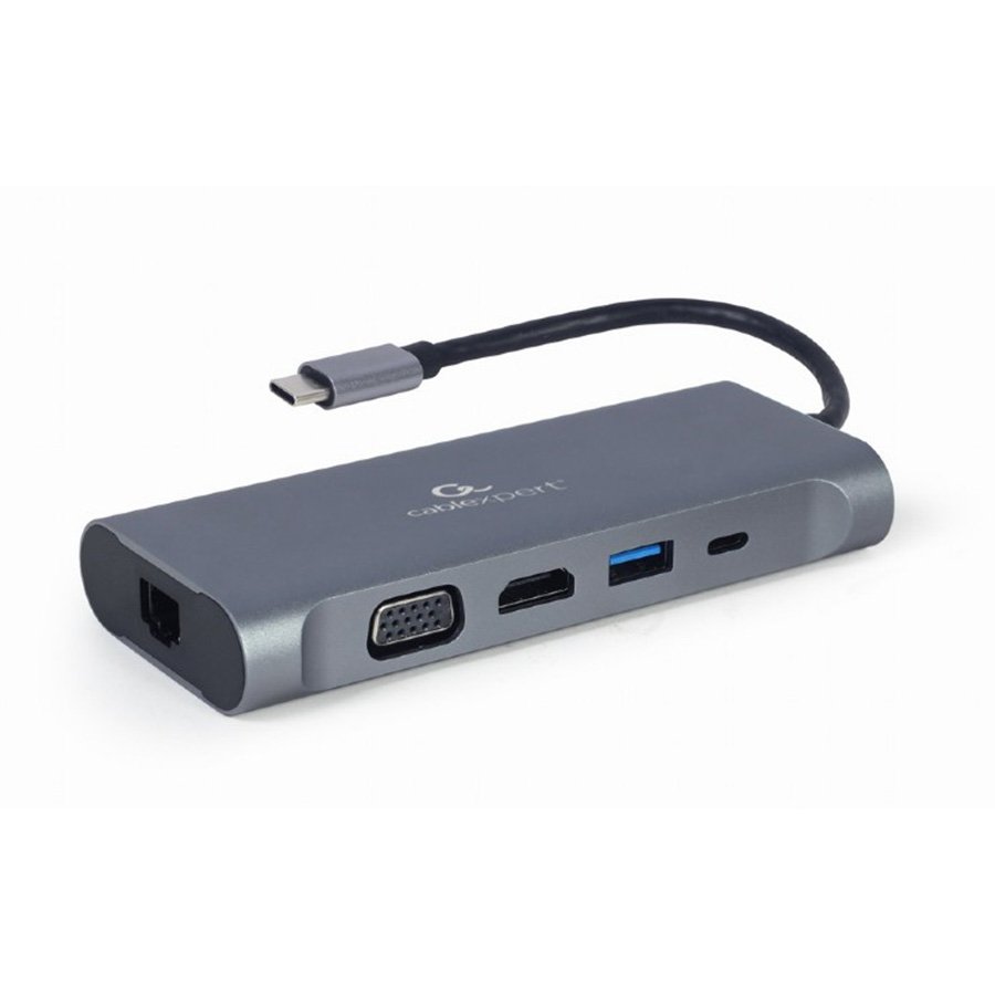 0114395_docking-station-usb-adapter-type-c-7-in-1-multi-port-adapter-hub30-hdmi-vga-pd-card-reader-stereo-au Docking station USB adapter Type-C 7-in-1 multi-port adapter Hub3.0 + HDMI + VGA + PD + card reader + stereo audio, space grey GEMBIRD A-CM-COMBO7-01 - Image 1
