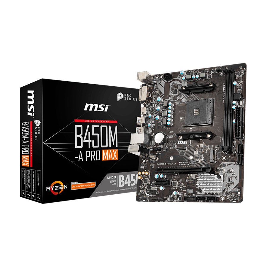 0124042_msi-mb-b450m-a-pro-max-am4-ddr4-pci-ex-6xusb32-6xusb20-4xsata-m2-dvi-d-hdmi-glan-matx MSI MB B450M-A PRO MAX, AM4, DDR4, PCI-Ex, 6xUSB3.2, 6xUSB2.0, 4xSATA, M.2, DVI-D, HDMI, GLAN, mATX - Image 1