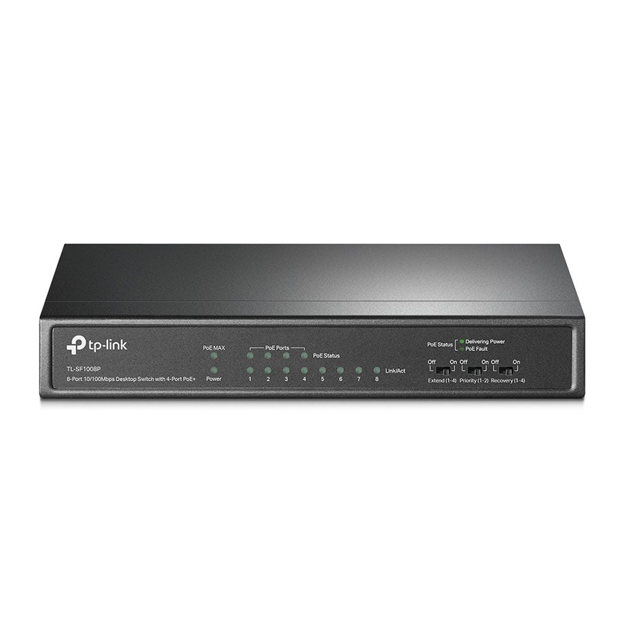 0124176_switch-tp-link-tl-sf1008p-8-port-10100mbps-desktop-poe-switch-8-10100mbps-rj45-ports-including-4-poe SWITCH TP-Link Tl-SF1008P, 8-port 10/100Mbps Desktop PoE Switch, 8 10/100Mbps RJ45 ports including 4 PoE ports, 57W PoE Power supply, steel case - Image 1