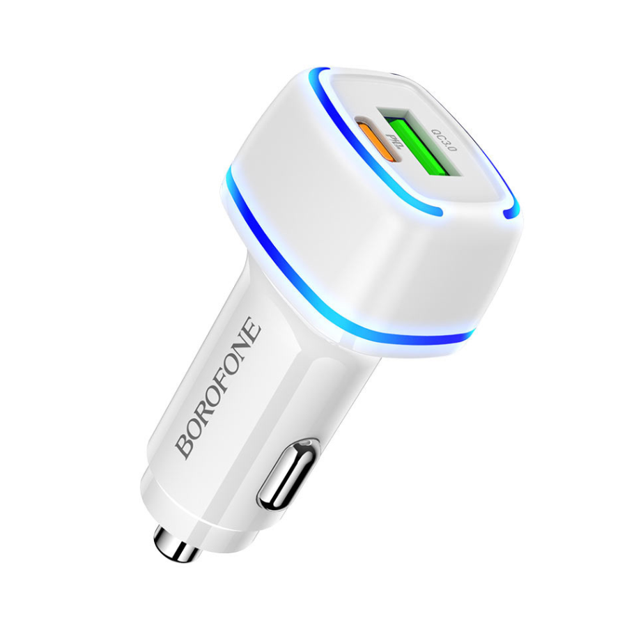 0127137_auto-punja-borofone-bz14a-mercury-dual-port-pd20wqc30-usb-type-c-ambient-light-car-white Auto Punjač BOROFONE BZ14A Mercury dual port PD20W+QC3.0 USB + Type-C ambient light car white - Image 1