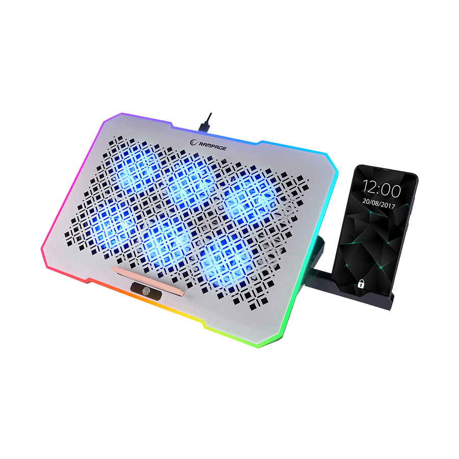 0139197_postolje-za-notebook-gaming-rampage-s48-freez-silver-10-mode-rgb-707010mm6-fan-9-17-notebook-cooler- Postolje za notebook gaming Rampage S48 FREEZ Silver 10 Mode RGB 70*70*10MM*6 Fan 9"-17" Notebook Cooler Stand, 40724 - Image 1