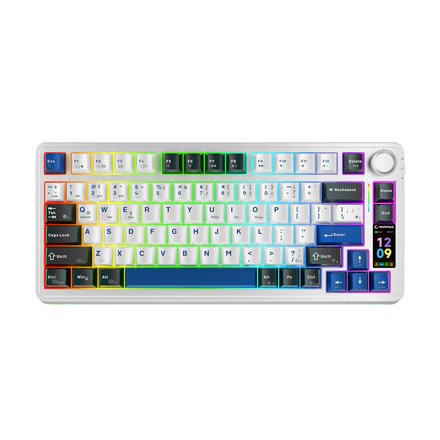 0139224_tastatura-gaming-rampage-quell-pro-screen-white-hot-swap-24g-bt-wireless-rgb-gasket-oil-switch-engli Tastatura gaming RAMPAGE QUELL PRO screen White Hot Swap 2.4g Bt Wireless RGB Gasket Oil Switch English Layout PBT KeyCaps Mechanical KLA, 42257 - Image 1