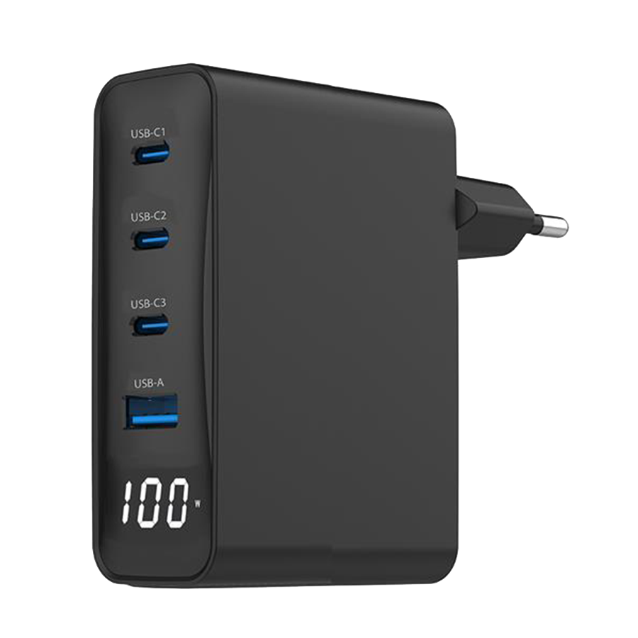 0140288_usb-punjac-3xtype-c-usb-a-4-port-100w-gan-usb-fast-charger-lcd-black-gembird-ta-uc-pdqc100lcd-01-bk USB punjač 3xType-C + USB-A , 4-port 100W GaN USB fast charger, LCD, black, GEMBIRD, TA-UC-PDQC100LCD-01-BK - Image 1