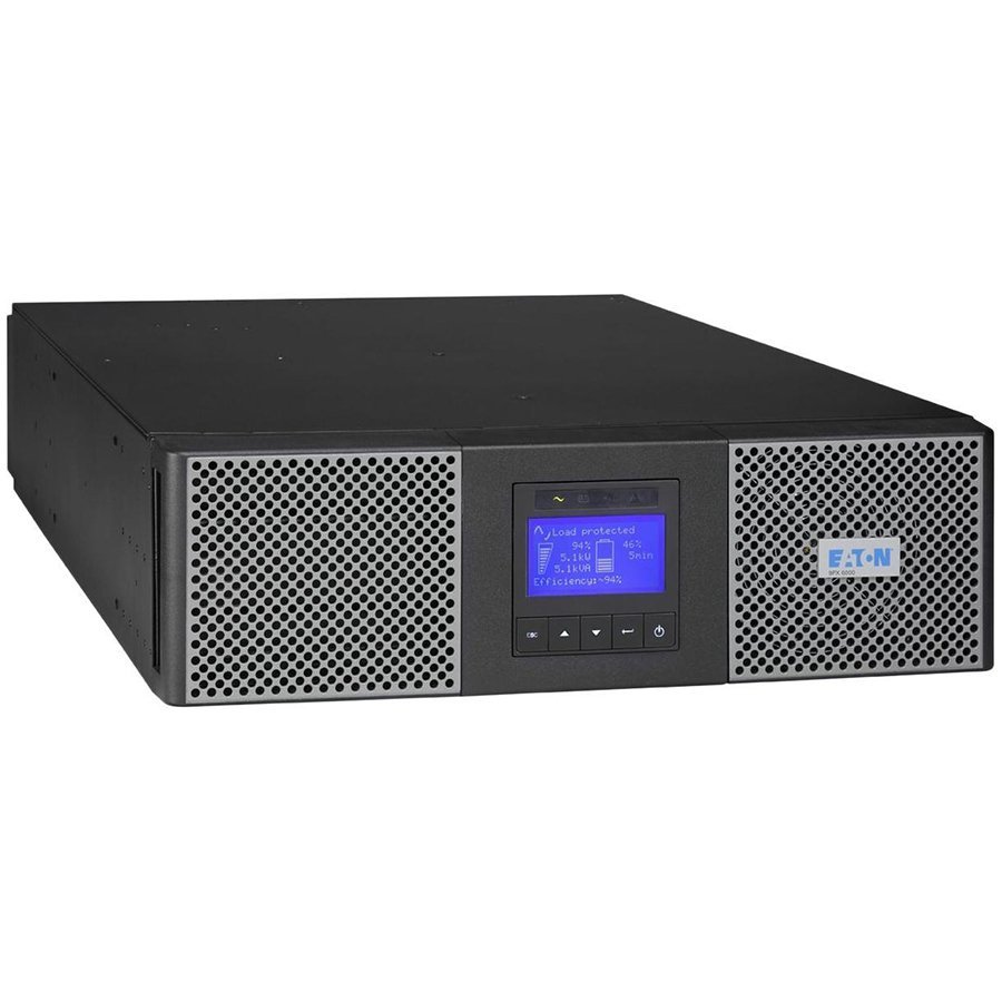 Eaton UPS 9SX 6000VA/5400W, Rack/Tower 3U; On-line double conv with PFC; LCD display; input Hardwired; output (8) -C13; (2) -C19; USB; RS232; 4x DB9;mini-term. block for remote ON/OFF; Network-MS card slot,etc; 2yr warranty Eaton UPS 9SX 6000VA/5400W, Rack/Tower 3U; On-line double conv with PFC; LCD display; input Hardwired; output (8) -C13; (2) -C19; USB; RS232; 4x DB9;mini-term. block for remote ON/OFF; Network-MS card slot,etc; 2yr warranty - Image 1