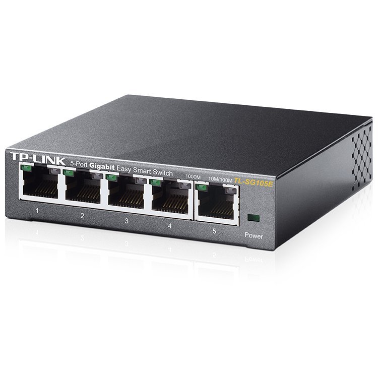 TP-Link TL-SG105E 5-Port Gigabit Desktop Easy Smart Switch, 5 10/100/1000Mbps RJ45 ports, MTU/Port/Tag-based VLAN, QoS, IGMP Snooping, Green technology, Metal Casing, Desktop/Wall mount TP-Link TL-SG105E 5-Port Gigabit Desktop Easy Smart Switch, 5 10/100/1000Mbps RJ45 ports, MTU/Port/Tag-based VLAN, QoS, IGMP Snooping, Green technology, Metal Casing, Desktop/Wall mount - Image 1