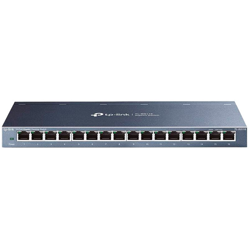 TP-Link TL-SG116 16-Port Gigabit Desktop Switch, 16 Gigabit RJ45 Ports, Desktop Steel Case, Green Ethernet technology, IEEE 802.3x, 802.1p/DSCP QoS, IGMP Snooping, desktop or wall-mounting TP-Link TL-SG116 16-Port Gigabit Desktop Switch, 16 Gigabit RJ45 Ports, Desktop Steel Case, Green Ethernet technology, IEEE 802.3x, 802.1p/DSCP QoS, IGMP Snooping, desktop or wall-mounting - Image 1
