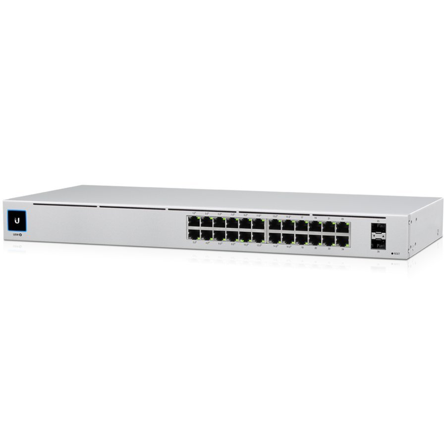 UBIQUITI Standard 24 PoE; (16) GbE PoE+, (8) GbE ports; (2) 1G SFP ports; 95W total PoE availability; Fanless, silent cooling. UBIQUITI Standard 24 PoE; (16) GbE PoE+, (8) GbE ports; (2) 1G SFP ports; 95W total PoE availability; Fanless, silent cooling. - Image 1