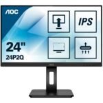 AOC Monitor LED 24P2Q IPS PRO (23.8“, 16:9, 1920x1080, IPS, 75Hz, 250 cd/m², 1000:1, 50M:1, Antiglare + 3H, 4 ms, 178/178°, Speakers, USB 3.2 (Gen1) x 4, VGA, HDMI, DP, DVI, Tilt, Pivot, Swivel, HAS, AdaptiveSync, Frameless) Black, 3y