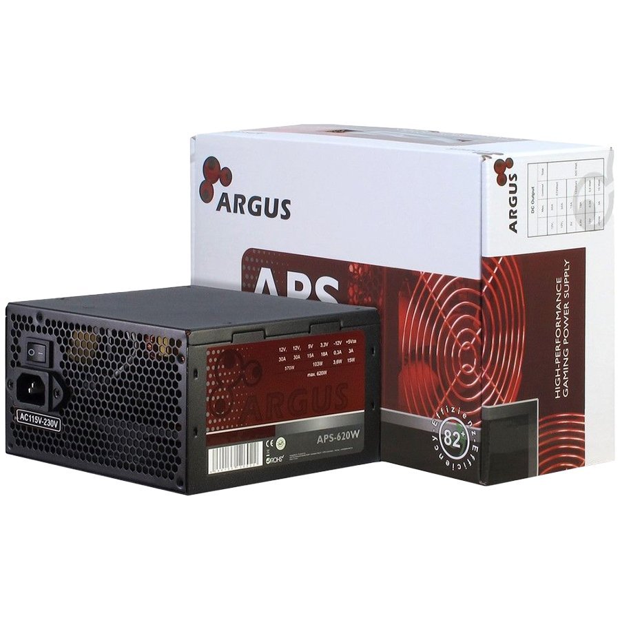 Power Supply INTER-TECH Argus APS 620W, efficiency 86.3%, dual rail (30A/30A), 120 mm silent fan with automatic control, 1x6+2pinPCIE, 4xSATA, 4xMolex, 1xFloppy, 1x4+4pinEPS12V, Active PFC, OVP/SCP/OPP/UVP/OS protection Power Supply INTER-TECH Argus APS 620W, efficiency 86.3%, dual rail (30A/30A), 120 mm silent fan with automatic control, 1x6+2pinPCIE, 4xSATA, 4xMolex, 1xFloppy, 1x4+4pinEPS12V, Active PFC, OVP/SCP/OPP/UVP/OS protection - Image 1