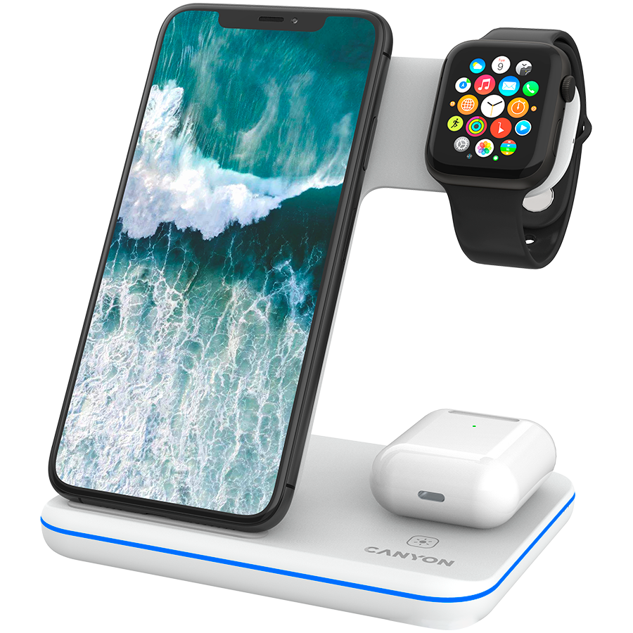 CANYON wireless charger WS-303 15W 3in1 White CANYON wireless charger WS-303 15W 3in1 White - Image 1