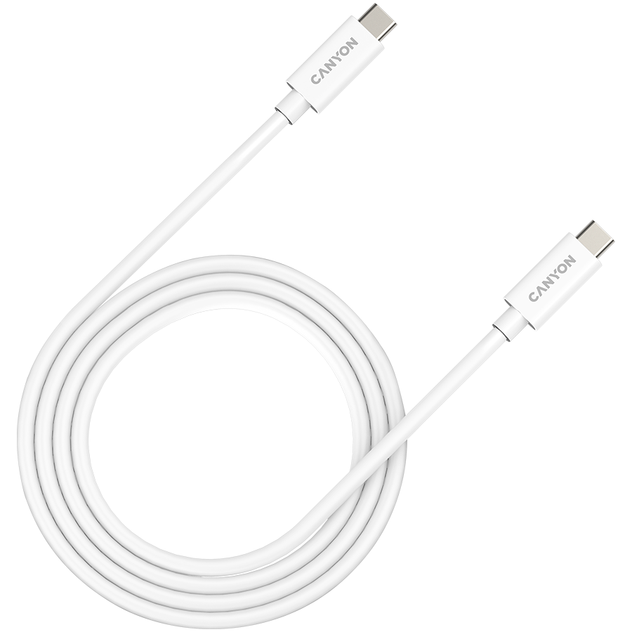 CANYON UC-44, cable, U4-CC-5A1M-E, USB4 TYPE-C to TYPE-C cable assembly 40G 1m 5A 240W(ERP) with E-MARK, CE, ROHS, white CANYON UC-44, cable, U4-CC-5A1M-E, USB4 TYPE-C to TYPE-C cable assembly 40G 1m 5A 240W(ERP) with E-MARK, CE, ROHS, white - Image 1