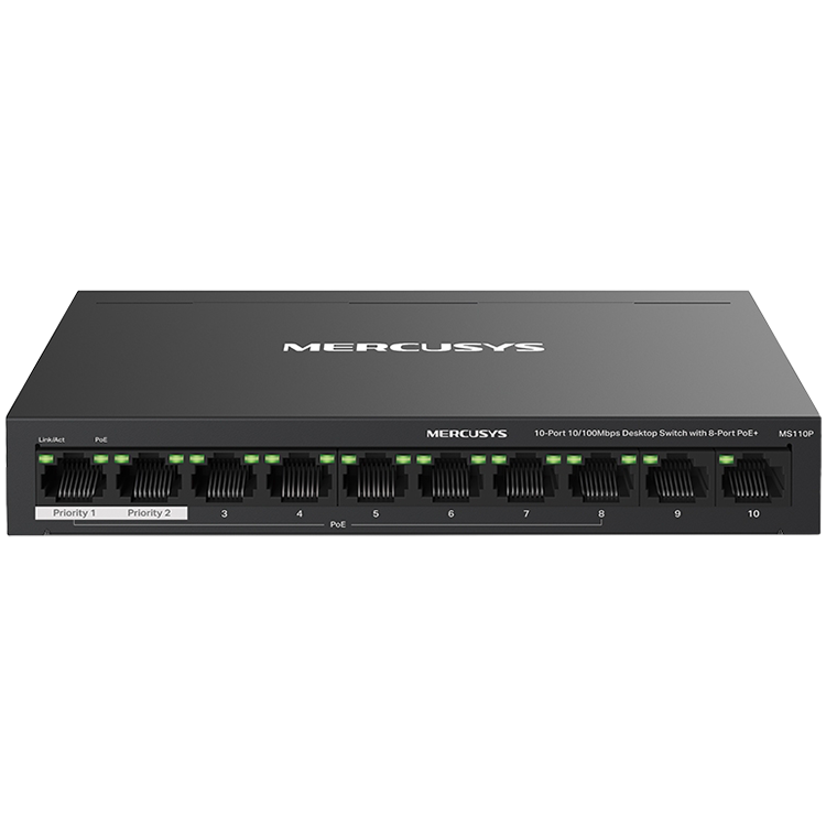 10-Port 10/100Mbps Desktop Switch with 8-Port PoE+PORT: 8× 10/100 Mbps PoE+ Ports, 2× 10/100 Mbps Non-PoE PortsSPEC: Compatible with 802.3af/at PDs, 65 W PoE Power, Desktop Steel Case, Wall MountingFEATURE: Extend Mode for 250m PoE Transmitting, 10-Port 10/100Mbps Desktop Switch with 8-Port PoE+PORT: 8× 10/100 Mbps PoE+ Ports, 2× 10/100 Mbps Non-PoE PortsSPEC: Compatible with 802.3af/at PDs, 65 W PoE Power, Desktop Steel Case, Wall MountingFEATURE: Extend Mode for 250m PoE Transmitting, - Image 1