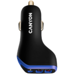 CANYON C-08, Universal 3xUSB car adapter, Input 12V-24V, Output DC USB-A 5V/2.4A(Max) + Type-C PD 18W, with Smart IC, Black+Purple with rubber coating, 71*39*26.2mm, 0.028kg