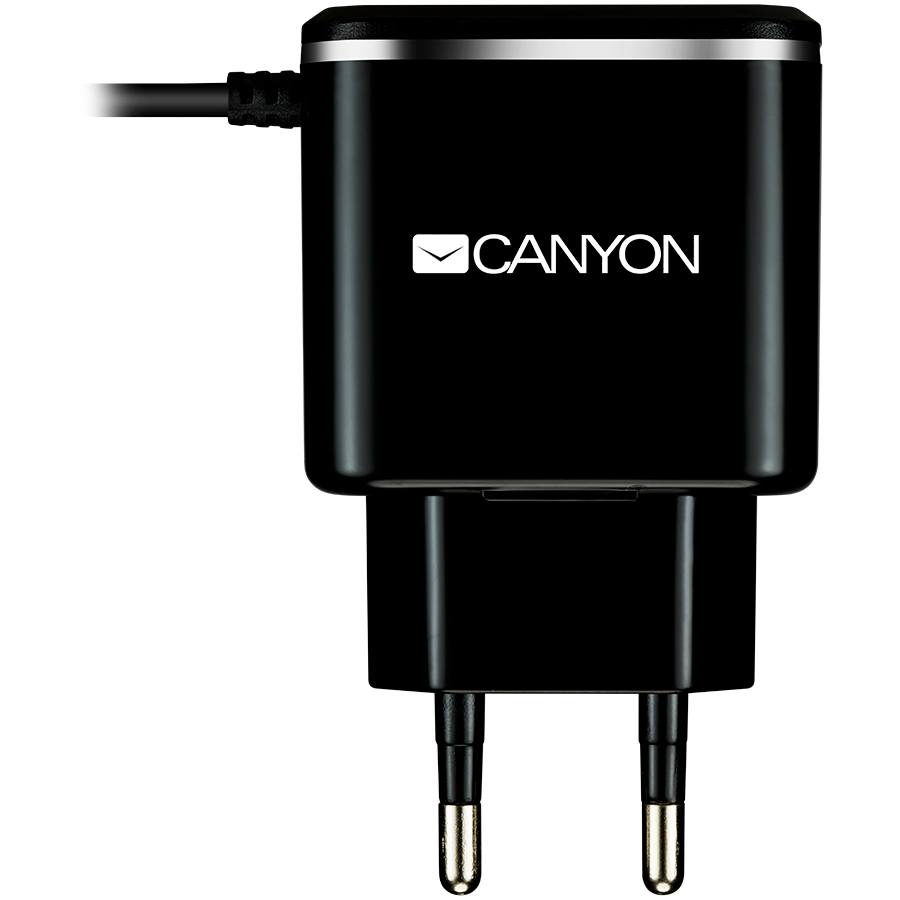 CANYON charger H-041 2.1A/USB-A built-in MicroUSB Black Silver CANYON charger H-041 2.1A/USB-A built-in MicroUSB Black Silver - Image 1