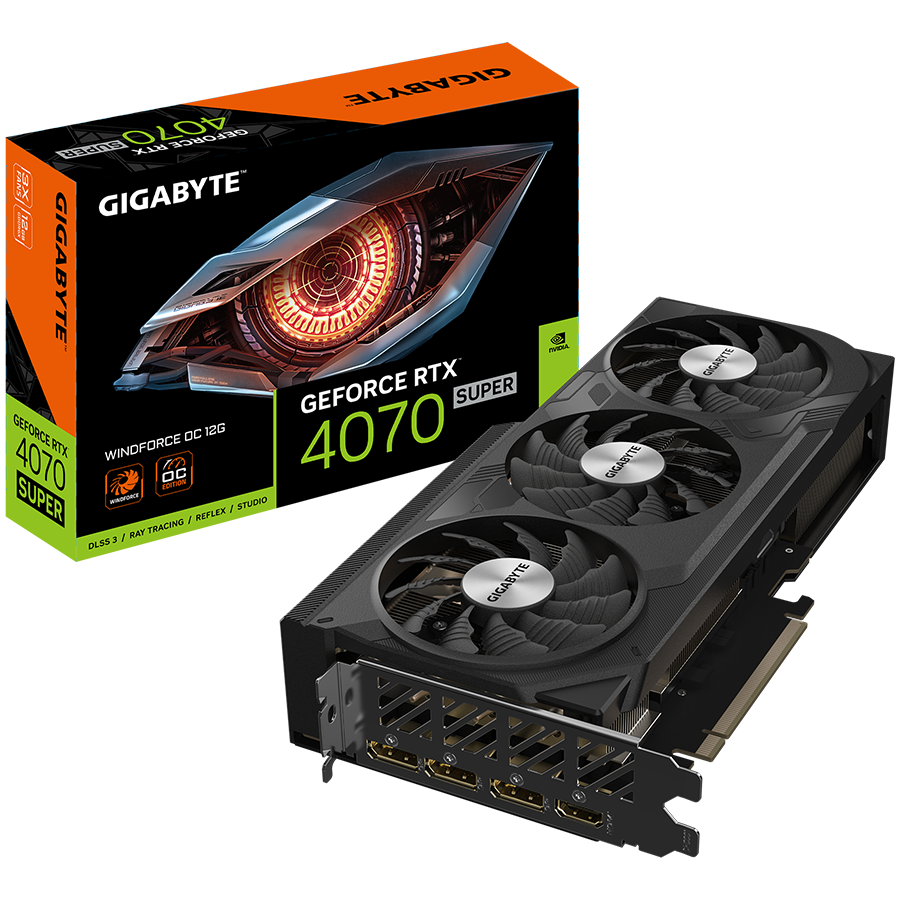 GIGABYTE Video Card NVIDIA GeForce RTX 4070 SUPER WINDFORCE OC 12G, 12 GB GDDR6X/192bit, PCI-E 4.0, 1xHDMI, 3xDP, Recommended PSU 700W, ATX GIGABYTE Video Card NVIDIA GeForce RTX 4070 SUPER WINDFORCE OC 12G, 12 GB GDDR6X/192bit, PCI-E 4.0, 1xHDMI, 3xDP, Recommended PSU 700W, ATX - Image 1