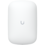 UBIQUITI U6 Extender; WiFi 6; 6 spatial streams; 115 m² (1,250 ft²) coverage; 300+ connected devices; Powered with standard AC wall outlet; Wireless uplink to UniFi WiFi.