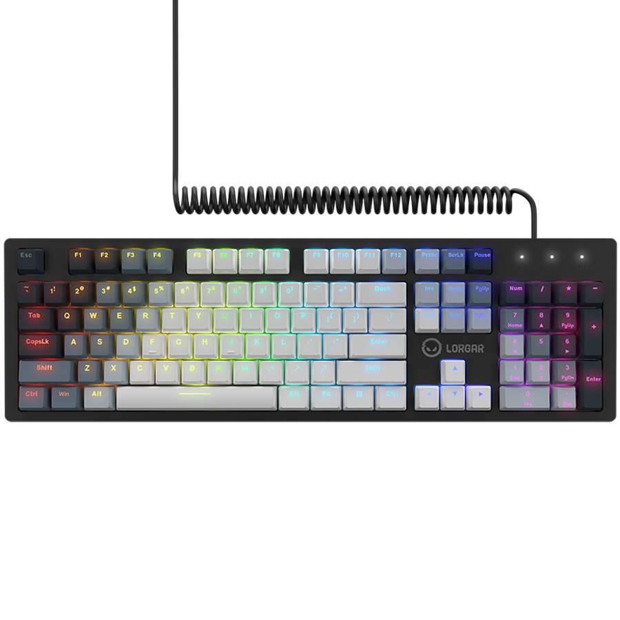 LORGAR Azar 514, Wired mechanical gaming keyboard, RGB backlight, 1680000 colour variations, 18 modes, keys number: 104, 50M clicks, linear dream switches, spring cable up to 3.4m, ABS plastic+metal, magnetic cover, 450*136*39mm, 1.17kg, white, EN layout LORGAR Azar 514, Wired mechanical gaming keyboard, RGB backlight, 1680000 colour variations, 18 modes, keys number: 104, 50M clicks, linear dream switches, spring cable up to 3.4m, ABS plastic+metal, magnetic cover, 450*136*39mm, 1.17kg, white, EN layout - Image 1