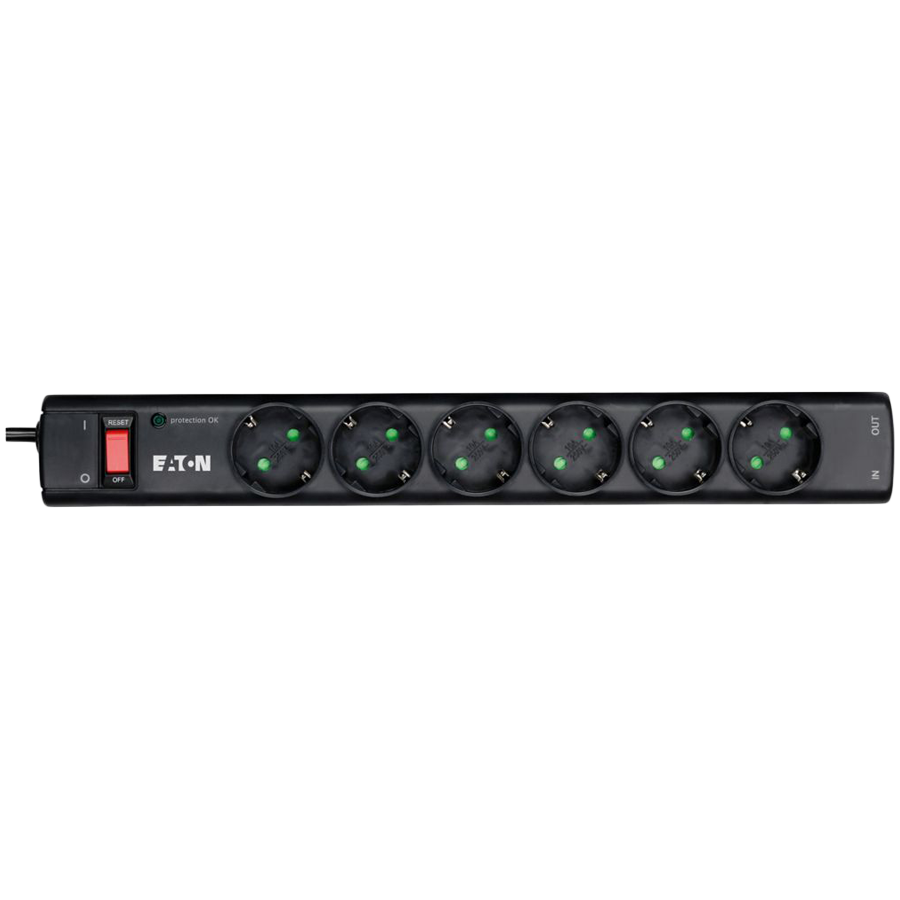 Eaton Protection Strip 6 Tel DIN, 10A, Input: Schuko, Outputs: (6) Schuko, Tel & Internet line Eaton Protection, 2yr warranty Eaton Protection Strip 6 Tel DIN, 10A, Input: Schuko, Outputs: (6) Schuko, Tel & Internet line Eaton Protection, 2yr warranty - Image 1