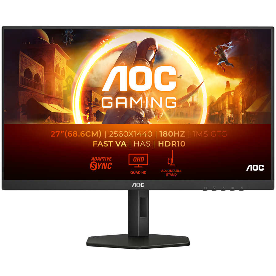 AOC Monitor LED Q27G4XN 27" QHD 2560x1440 Fast VA 180Hz Adaptive Sync HDR 10 0.5ms 5000:1 300 cd/m2 2xHDMI 1xDP Full Ergonomic AOC Monitor LED Q27G4XN 27" QHD 2560x1440 Fast VA 180Hz Adaptive Sync HDR 10 0.5ms 5000:1 300 cd/m2 2xHDMI 1xDP Full Ergonomic - Image 1