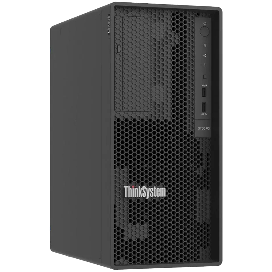 Lenovo ThinkSystem ST50 v3, Tower; Xeon E-2414 (4C 55W 2.6GHz 8MB), 1x 16GB TruDDR5 4800MHz (1Rx8) ECC UDIMM; OB SATA / AHCI; 3x 3.5" SATA: 2x 960GB SATA SSD, 1x RJ-45; 4x USB 3.2;1x VGA, PSU 500W, No DVD; 3yr warranty Lenovo ThinkSystem ST50 v3, Tower; Xeon E-2414 (4C 55W 2.6GHz 8MB), 1x 16GB TruDDR5 4800MHz (1Rx8) ECC UDIMM; OB SATA / AHCI; 3x 3.5" SATA: 2x 960GB SATA SSD, 1x RJ-45; 4x USB 3.2;1x VGA, PSU 500W, No DVD; 3yr warranty - Image 1