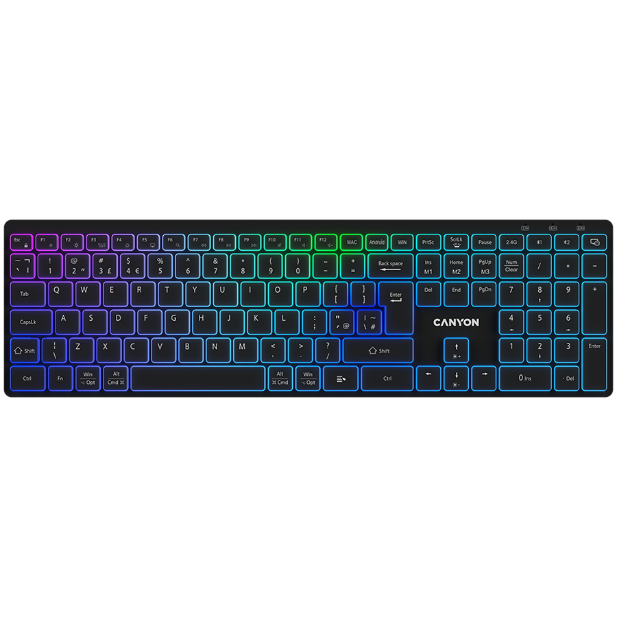 CANYON keyboard HKB-W11 UK/US RGB Dual Mode Wireless Black CANYON keyboard HKB-W11 UK/US RGB Dual Mode Wireless Black - Image 1