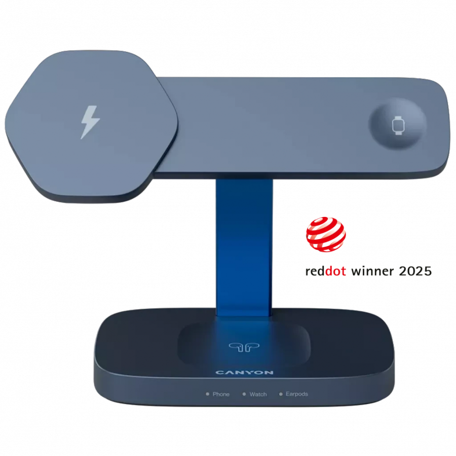 CANYON Wireless Charging Station Hexagon 310 3in1 DarkGrey/Blue CANYON Wireless Charging Station Hexagon 310 3in1 DarkGrey/Blue - Image 1