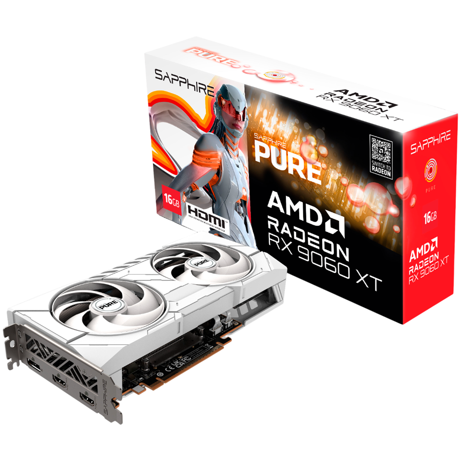 SAPPHIRE PURE AMD RADEON RX 9060 XT GAMING OC 16GB DUAL HDMI / DP SAPPHIRE PURE AMD RADEON RX 9060 XT GAMING OC 16GB DUAL HDMI / DP - Image 1