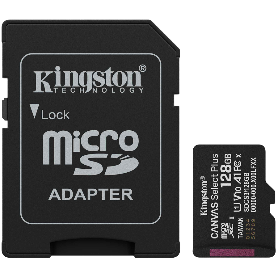 Kingston 128GB microSDXC Canvas Select Plus Gen3 150MB/s A1 Card + Adapter Kingston 128GB microSDXC Canvas Select Plus Gen3 150MB/s A1 Card + Adapter - Image 1