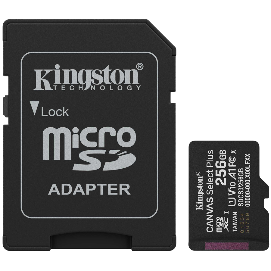 Kingston 256GB microSDXC Canvas Select Plus Gen3 150MB/s A1 Card + Adapter Kingston 256GB microSDXC Canvas Select Plus Gen3 150MB/s A1 Card + Adapter - Image 1