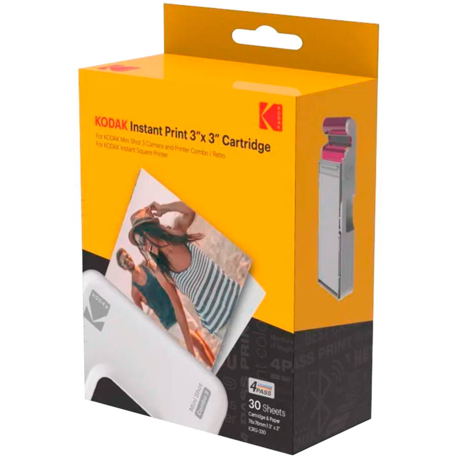 Kodak ICRG-330 4PASS 3 x 3 Inch (7.6 x 7.6 cm) Paper and Color Ribbon Integrated Cartridge, Compatible with Mini 3 Square, Mini 3 Square Retro, Mini Shot 3 Square, Mini Shot 3 Square Retro 3 Pack Kodak ICRG-330 4PASS 3 x 3 Inch (7.6 x 7.6 cm) Paper and Color Ribbon Integrated Cartridge, Compatible with Mini 3 Square, Mini 3 Square Retro, Mini Shot 3 Square, Mini Shot 3 Square Retro 3 Pack - Image 1
