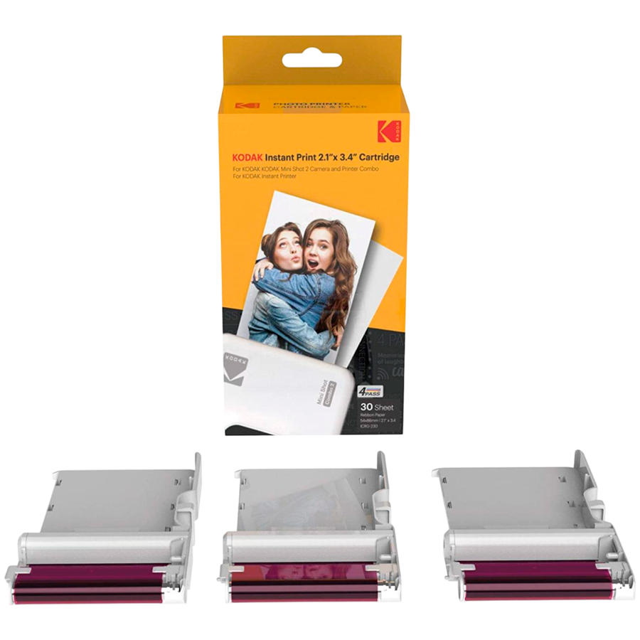 30 Pack Kodak 4PASS Real Photo (2.1"x3.4") Laminate Process Cartridge, All-in-One Paper and Color Ribbon Refill-Compatible with Kodak Mini 2, Mini 2 Plus, Mini 2 Retro, Mini Shot, Mini Shot 2 Retro 30 Pack Kodak 4PASS Real Photo (2.1"x3.4") Laminate Process Cartridge, All-in-One Paper and Color Ribbon Refill-Compatible with Kodak Mini 2, Mini 2 Plus, Mini 2 Retro, Mini Shot, Mini Shot 2 Retro - Image 1