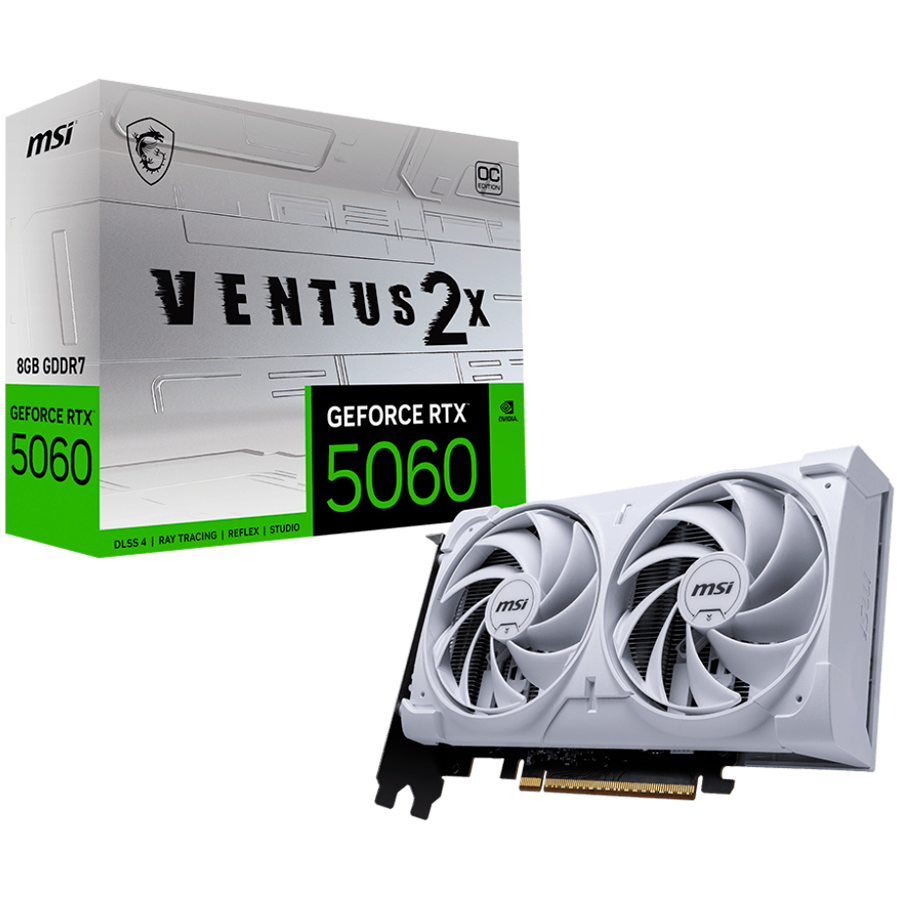 MSI Video Card NVIDIA GeForce RTX 5060 8G VENTUS 2X OC (8GB GDDR7/128bit, 3xDP, 1xHDMI, Recommended PSU 550W) WHITE MSI Video Card NVIDIA GeForce RTX 5060 8G VENTUS 2X OC (8GB GDDR7/128bit, 3xDP, 1xHDMI, Recommended PSU 550W) WHITE - Image 1