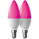TP-Link Tapo L430C (2-PACK) Smart Light Bulb, Multicolor, B38 bulb, E14 base, 220-240 V, 50/60 Hz, 8.6W, 16 Million Colors, 2500K-6500K, Brightness: 470 lm(Default 2700K), 40W Equivalent,  Lifetime Up to 25,000hrs, 2.4 GHz Wi-Fi, Multicolor