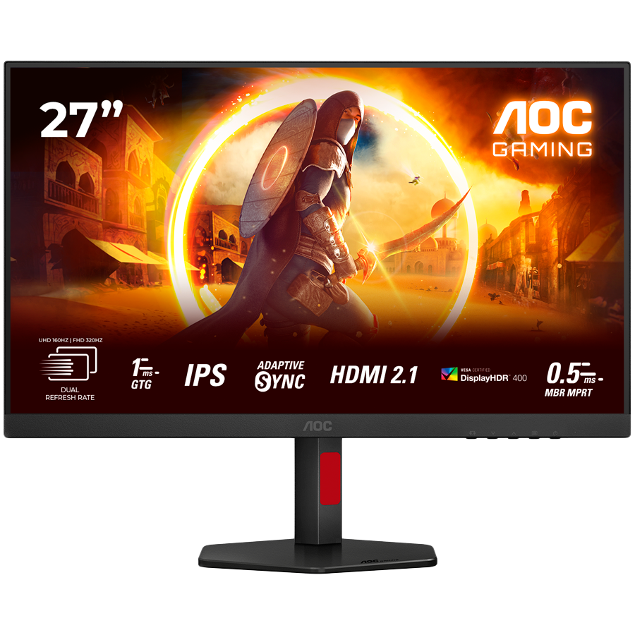 AOC Monitor Gaming U27G4R 27" Fast IPS, 3840x2160, dual frame (4K 160Hz, FHD 320Hz), 1ms (GTG), 400cd/m2, 1000:1, Adaptive Sync, HDR 400, 2x HDMI, 1x DP, USB hub, Full Ergo AOC Monitor Gaming U27G4R 27" Fast IPS, 3840x2160, dual frame (4K 160Hz, FHD 320Hz), 1ms (GTG), 400cd/m2, 1000:1, Adaptive Sync, HDR 400, 2x HDMI, 1x DP, USB hub, Full Ergo - Image 1