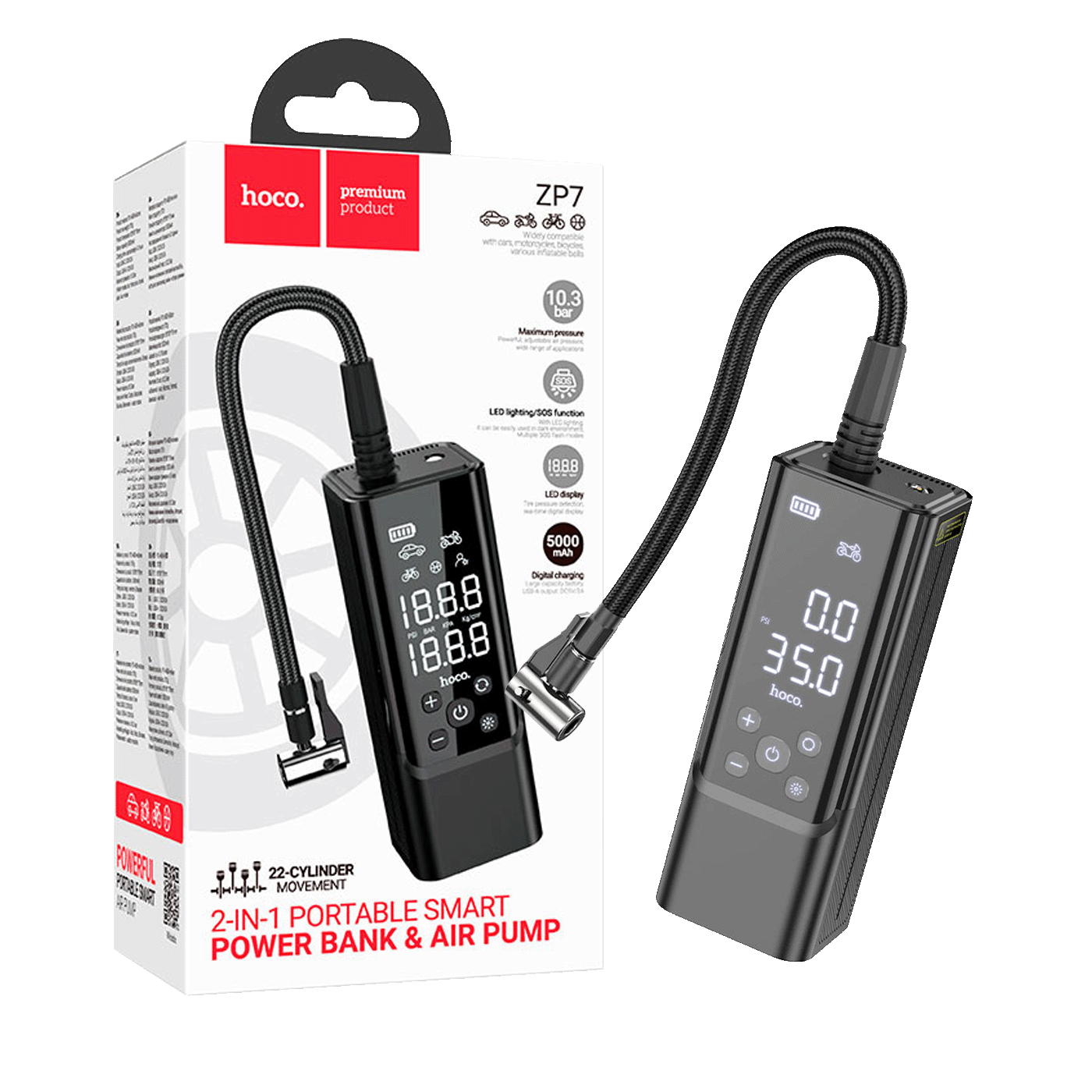 hoco. Pametni kompresor, 5000 mAh, LED zaslon, USB type C - ZP7 Maddy hoco. Pametni kompresor, 5000 mAh, LED zaslon, USB type C - ZP7 Maddy - Image 1