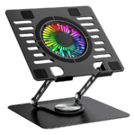 Postolje za notebook riser stand preklopivi rotirajuci, Addison AD-RC36 Steely 360 Degree Fan Fan Fan RGB Light Adjustable Black Metal 42029 - Image 2