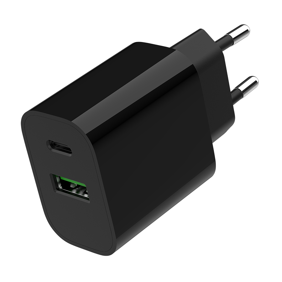 0143225_usb-punjac-1xtype-c-1xusb-a-fast-charger-20w-black-gembird-ta-uc-pdqc20-01-bk USB punjač 1xType-C + 1xUSB-A fast charger, 20W, black GEMBIRD, TA-UC-PDQC20-01-BK - Image 1