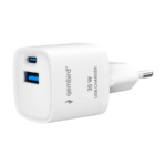 USB punjač 1xType-C + 1xUSB-A fast charger, 20W, white, GEMBIRD, TA-UC-PDQC20-W-01