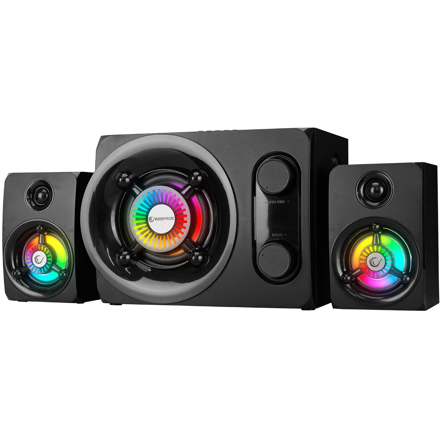 30253_00 Zvučnici 2.1 gaming RAMPAGE RMS-G8 25W BLUETOOTH + USB-SD-FM RAINBOW Black RGB LED, 30253 - Image 1