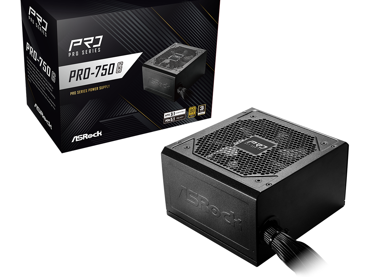 PRO-750G_260122070103304 ASRock PSU 750W Gold, Pro80PLUS, 120mm fan, ATX 3.1PCIe 5.1 - Image 1